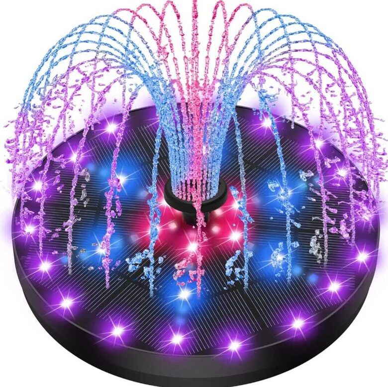 Ar saules enerģiju darbināma krāsaina peldoša strūklaka Saules paneļu dārza ūdens strūklakas ar akumulatoru LED gaismām baseina ainavai