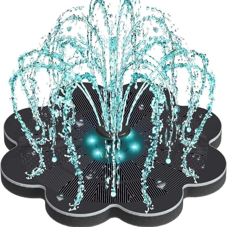 Saules enerģijas ūdens strūklaka ar 900 mAh akumulatoru krāsains LED apgaismojums, ziedu formas putnu vanna mājdzīvniekiem āra lietošanai